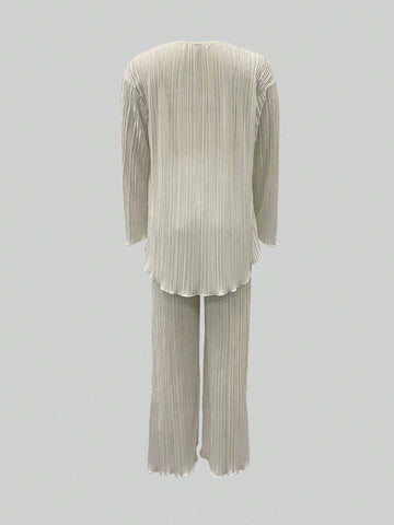 Women's Comfortable Solid Color Shirt And Pants Two-Piece Set