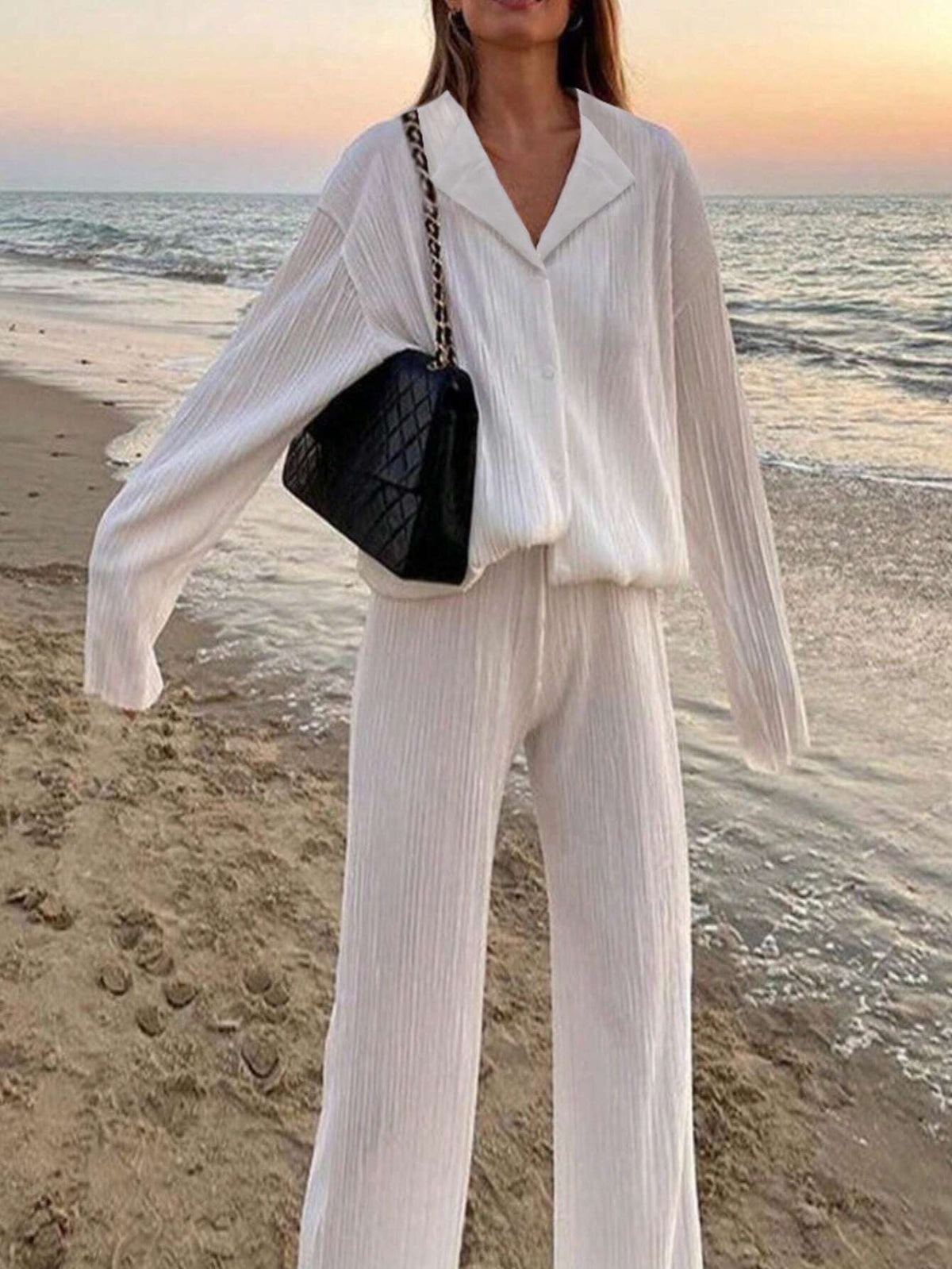 Women's Comfortable Solid Color Shirt And Pants Two-Piece Set