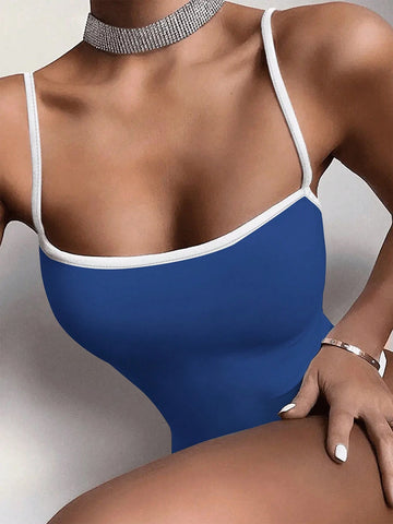Women's Contrast Trim Spaghetti Strap Bodysuit
