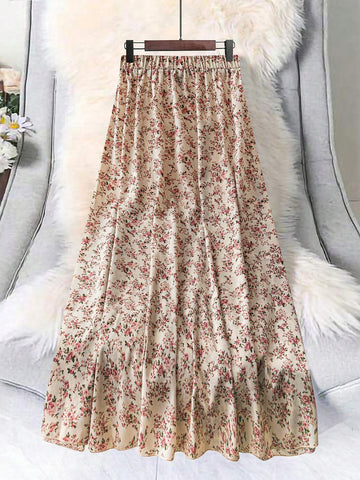Essnce Women's Ditsy Floral Elastic Waist Casual Maxi Skirt