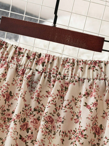 Essnce Women's Ditsy Floral Elastic Waist Casual Maxi Skirt