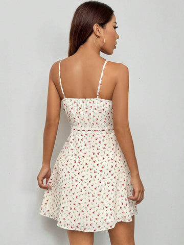 Women's Ditsy Floral V-Neck Lace Cami Dress For Summer
