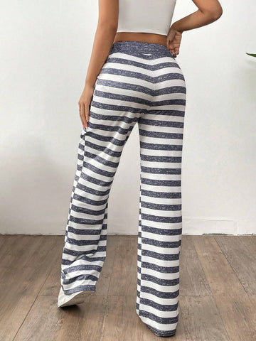Essnce Women's Drawstring Striped Casual Straight Leg Pants