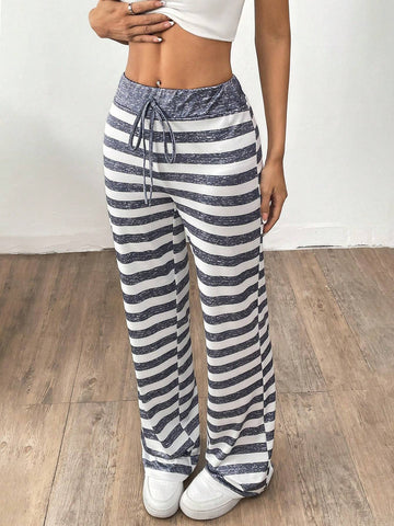 Essnce Women's Drawstring Striped Casual Straight Leg Pants