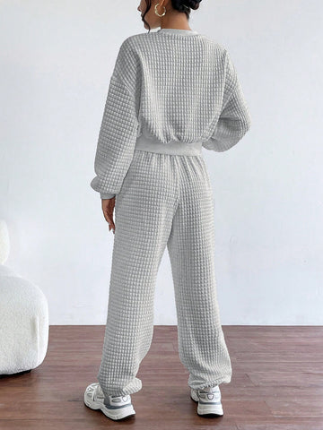 Women's Drop Shoulder Sweatshirt And Jogger Pants Set