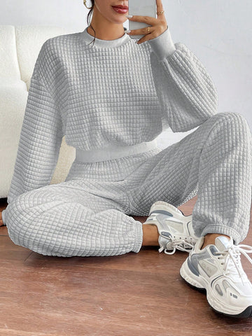 Women's Drop Shoulder Sweatshirt And Jogger Pants Set
