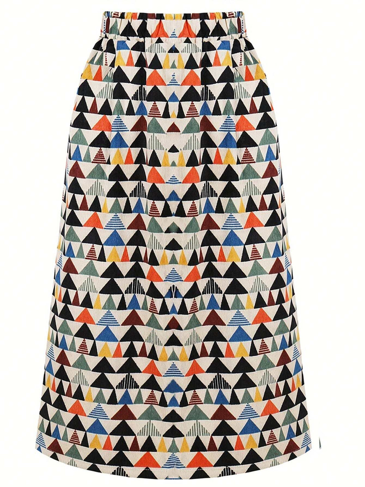 Essnce Women's Elastic Waist Geometric Print Long Casual Skirt