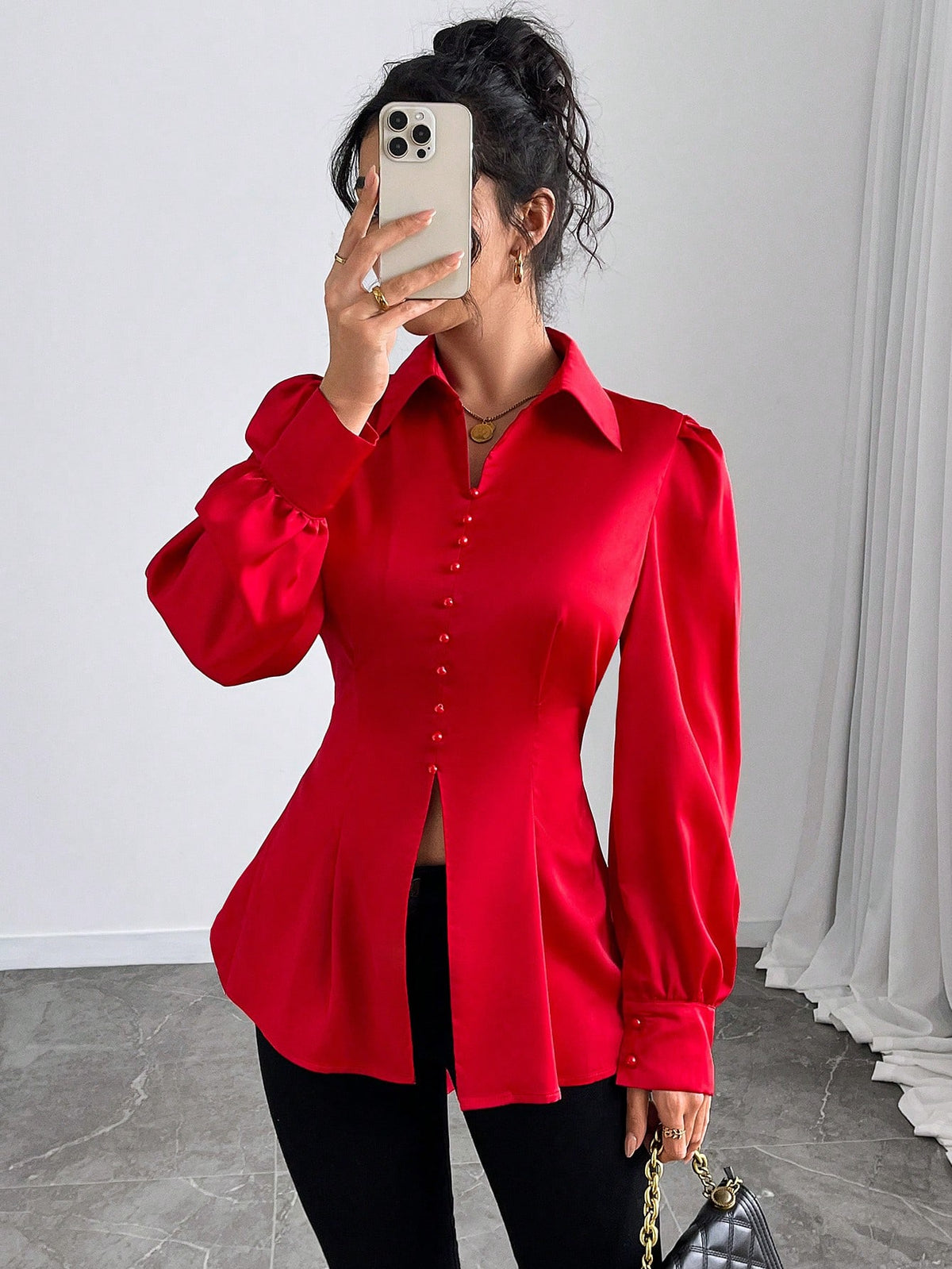 Essnce Women's Elegant Backless Tie Up Slim Fit Blouse