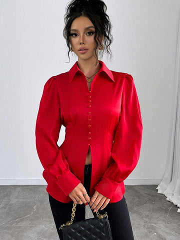 Essnce Women's Elegant Backless Tie Up Slim Fit Blouse