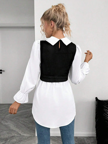 Essnce Women's Elegant Minimalist Waist Splicing Design Shirt