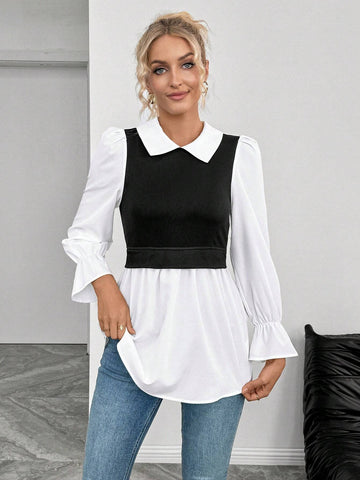 Essnce Women's Elegant Minimalist Waist Splicing Design Shirt