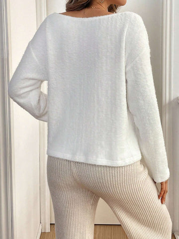 Women's Elegant Sparkling Silver Sequin Bow Decor Fleece T-Shirt, Autumn