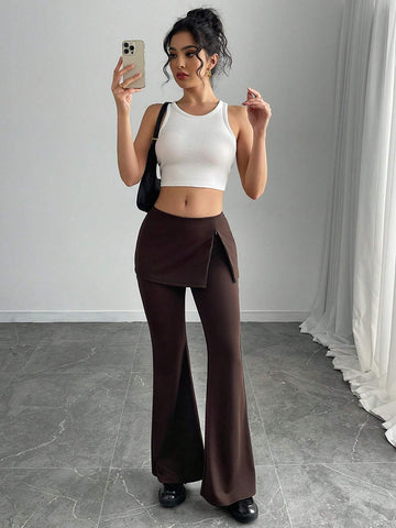 Essnce Women's Fashion American Style Slimming Knit Side Zipper Split Hem Bodycon Mini Skirt Dress Flare Pants