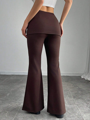 Essnce Women's Fashion American Style Slimming Knit Side Zipper Split Hem Bodycon Mini Skirt Dress Flare Pants