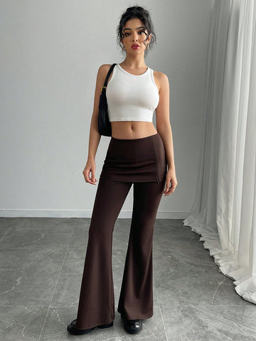 Essnce Women's Fashion American Style Slimming Knit Side Zipper Split Hem Bodycon Mini Skirt Dress Flare Pants