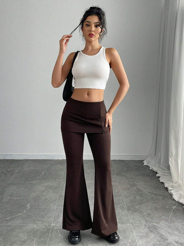 Essnce Women's Fashion American Style Slimming Knit Side Zipper Split Hem Bodycon Mini Skirt Dress Flare Pants