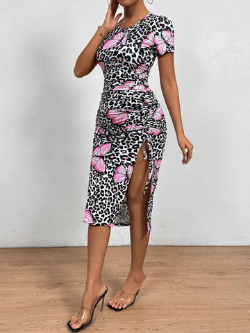 Women's Fashionable Butterfly Leopard Printed Dress