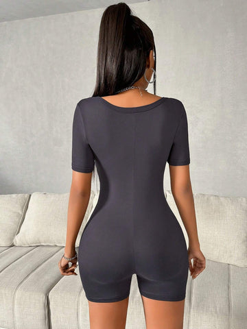 Women's Fashionable Simple Short Sleeve Jumpsuit For Summer