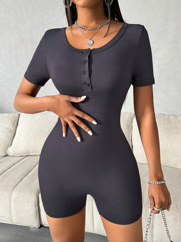 Women's Fashionable Simple Short Sleeve Jumpsuit For Summer