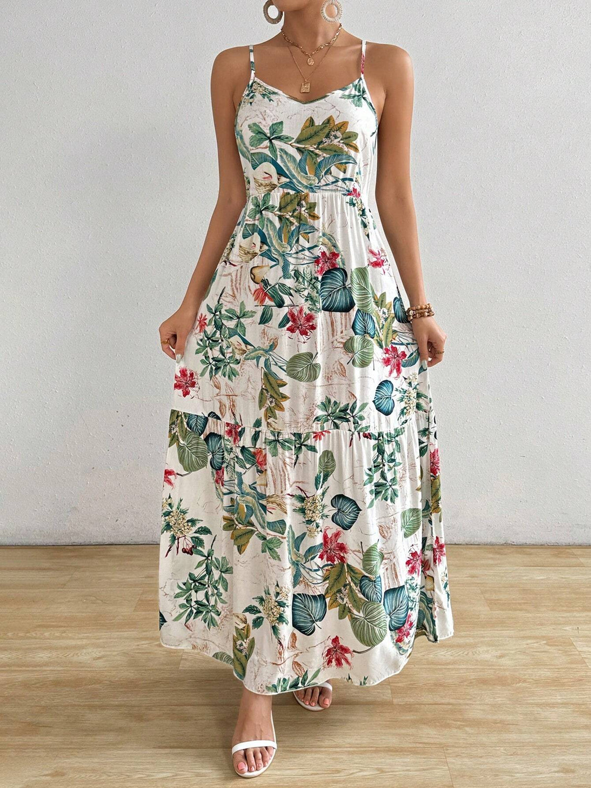 Women's Floral Print Holiday Style Spaghetti Strap Dress