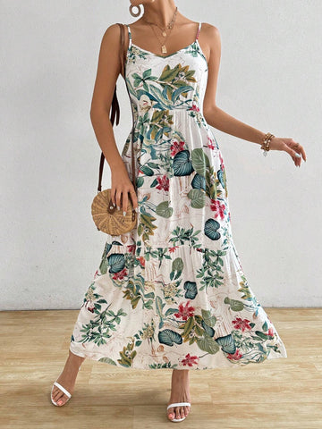 Women's Floral Print Holiday Style Spaghetti Strap Dress