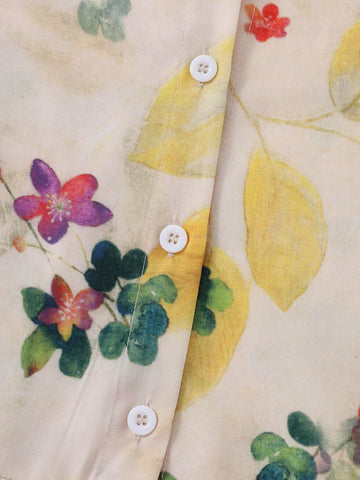 Essnce Women's Floral Printed Shirt With Ruffle Hemmed Long Sleeve