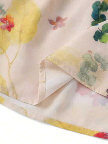 Essnce Women's Floral Printed Shirt With Ruffle Hemmed Long Sleeve