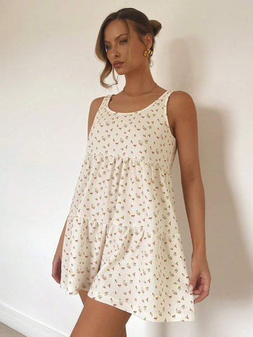 Women's Floral Printed Tiered Jumpsuit For Beach Vacation, Spring/Summer