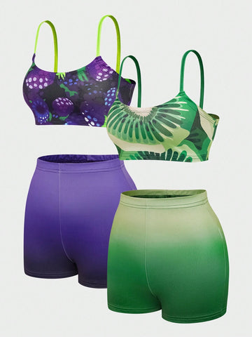 Women's Fruit Printed Vacation Style Two Piece Set Tank Top And Shorts