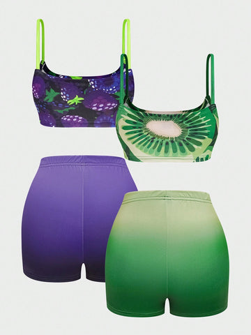 Women's Fruit Printed Vacation Style Two Piece Set Tank Top And Shorts