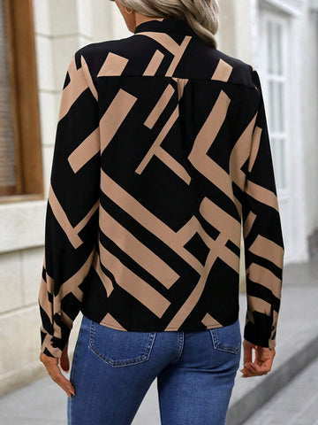 Essnce Women's Geometric Print Long Sleeve Shirt