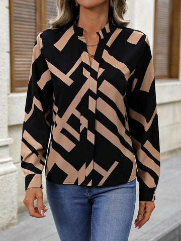 Essnce Women's Geometric Print Long Sleeve Shirt