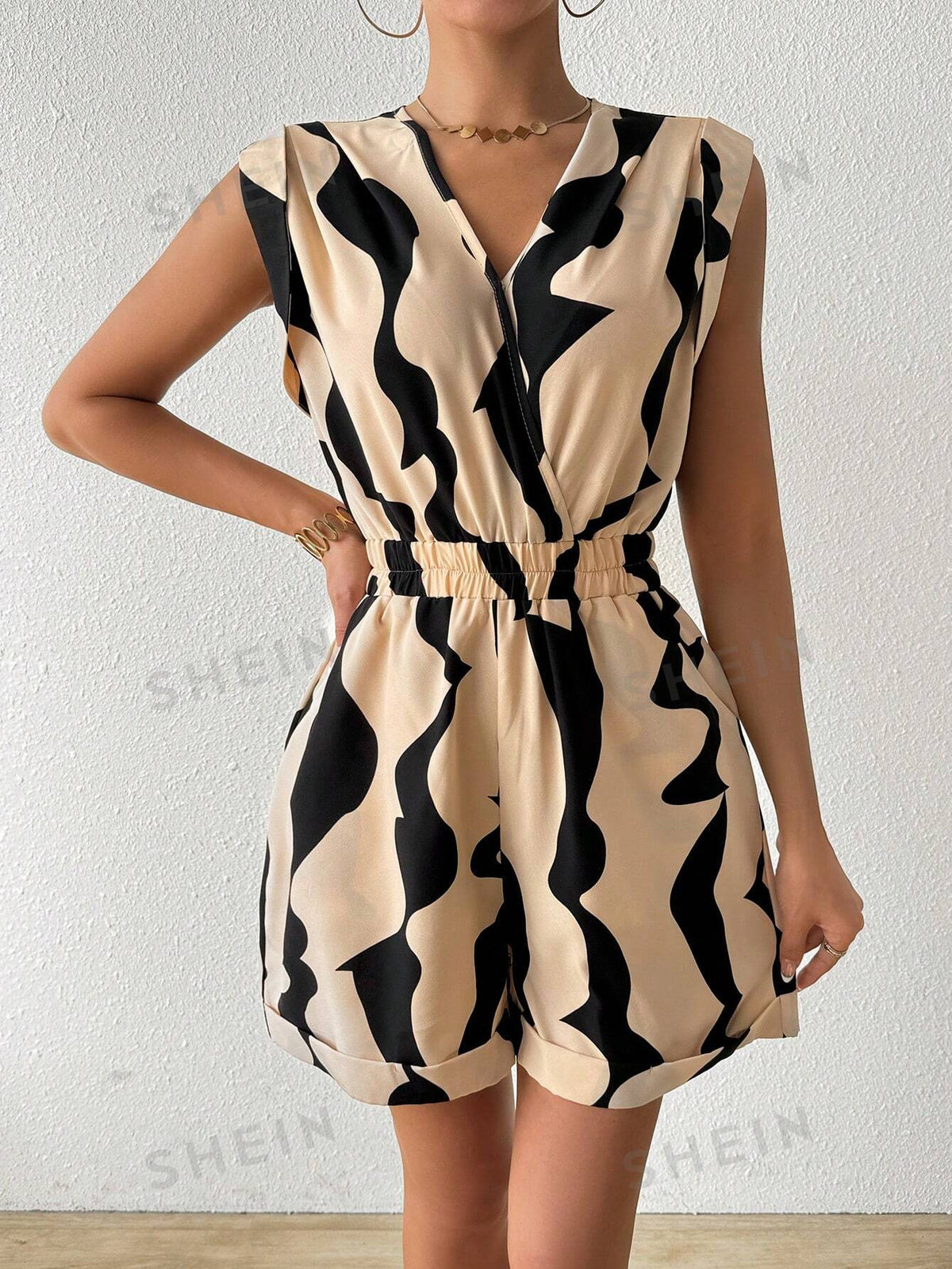 Women's Geometric Printed High Waist Playsuit Shorts