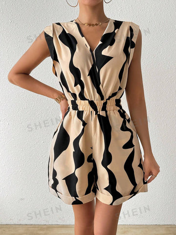 Women's Geometric Printed High Waist Playsuit Shorts