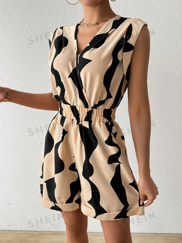 Women's Geometric Printed High Waist Playsuit Shorts