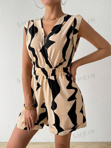 Women's Geometric Printed High Waist Playsuit Shorts