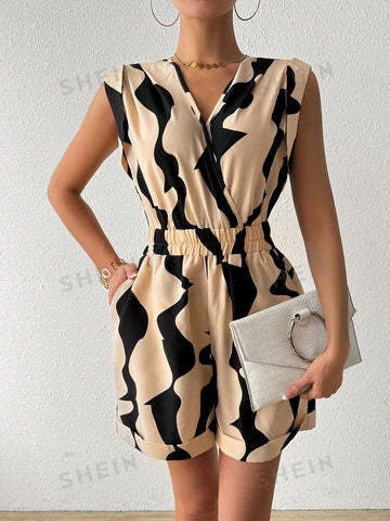 Women's Geometric Printed High Waist Playsuit Shorts