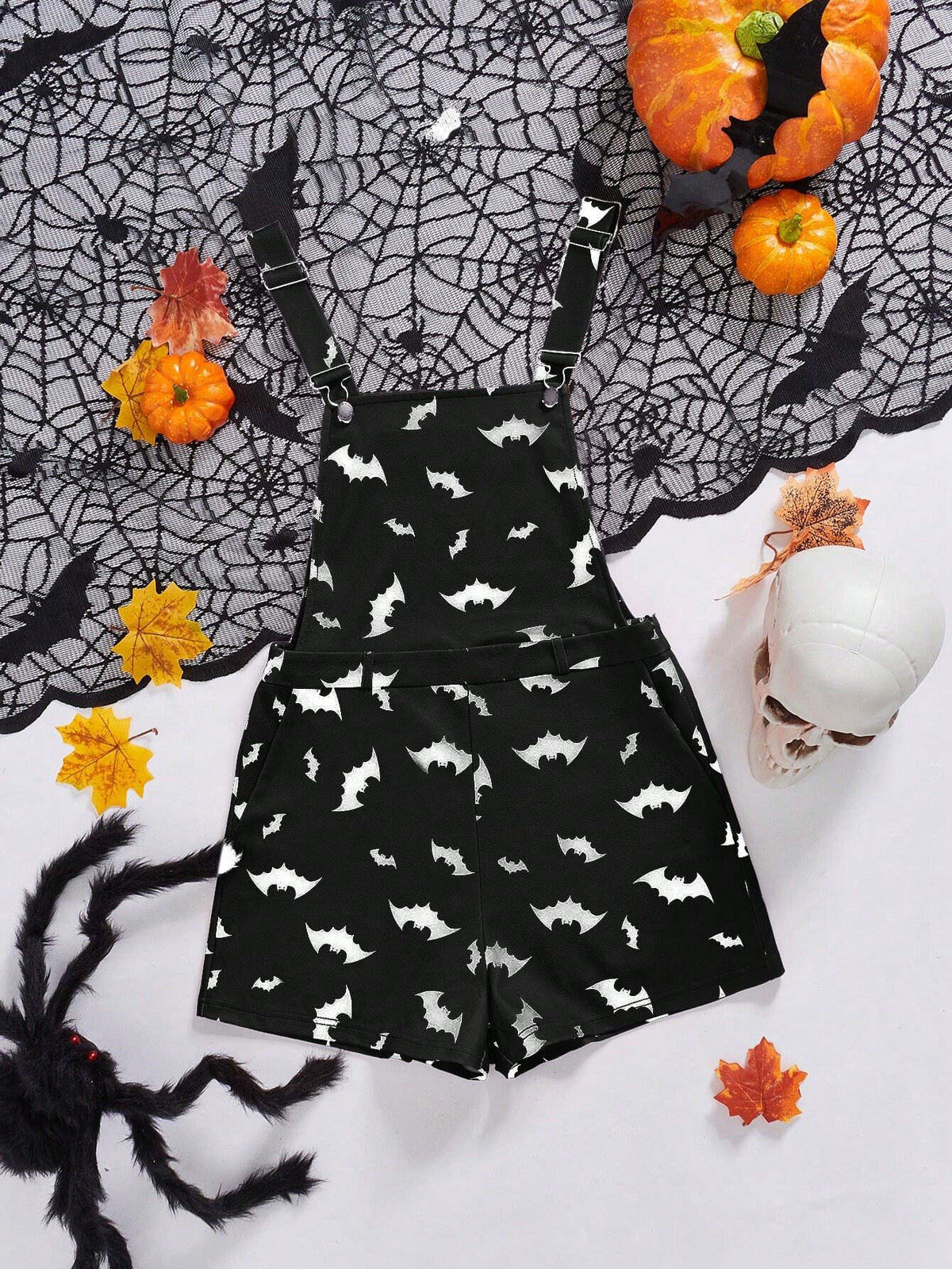 Women's Halloween Bat Print Strap Romper Fall Women Clothes,Halloween Clothes,Halloween Outfits,Bat,
