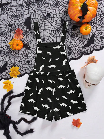 Women's Halloween Bat Print Strap Romper Fall Women Clothes,Halloween Clothes,Halloween Outfits,Bat,