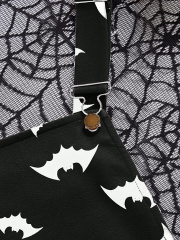 Women's Halloween Bat Print Strap Romper Fall Women Clothes,Halloween Clothes,Halloween Outfits,Bat,