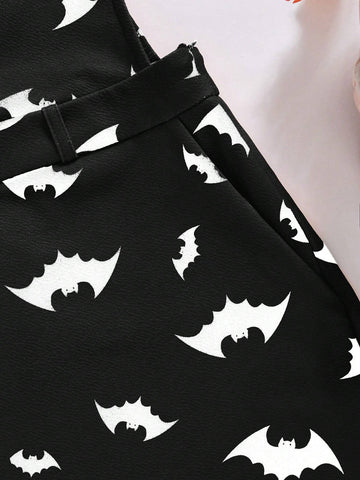 Women's Halloween Bat Print Strap Romper Fall Women Clothes,Halloween Clothes,Halloween Outfits,Bat,
