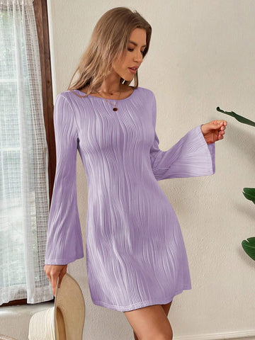 Women's Hollow-Out Back Long Sleeve Bodycon Dress With Tie