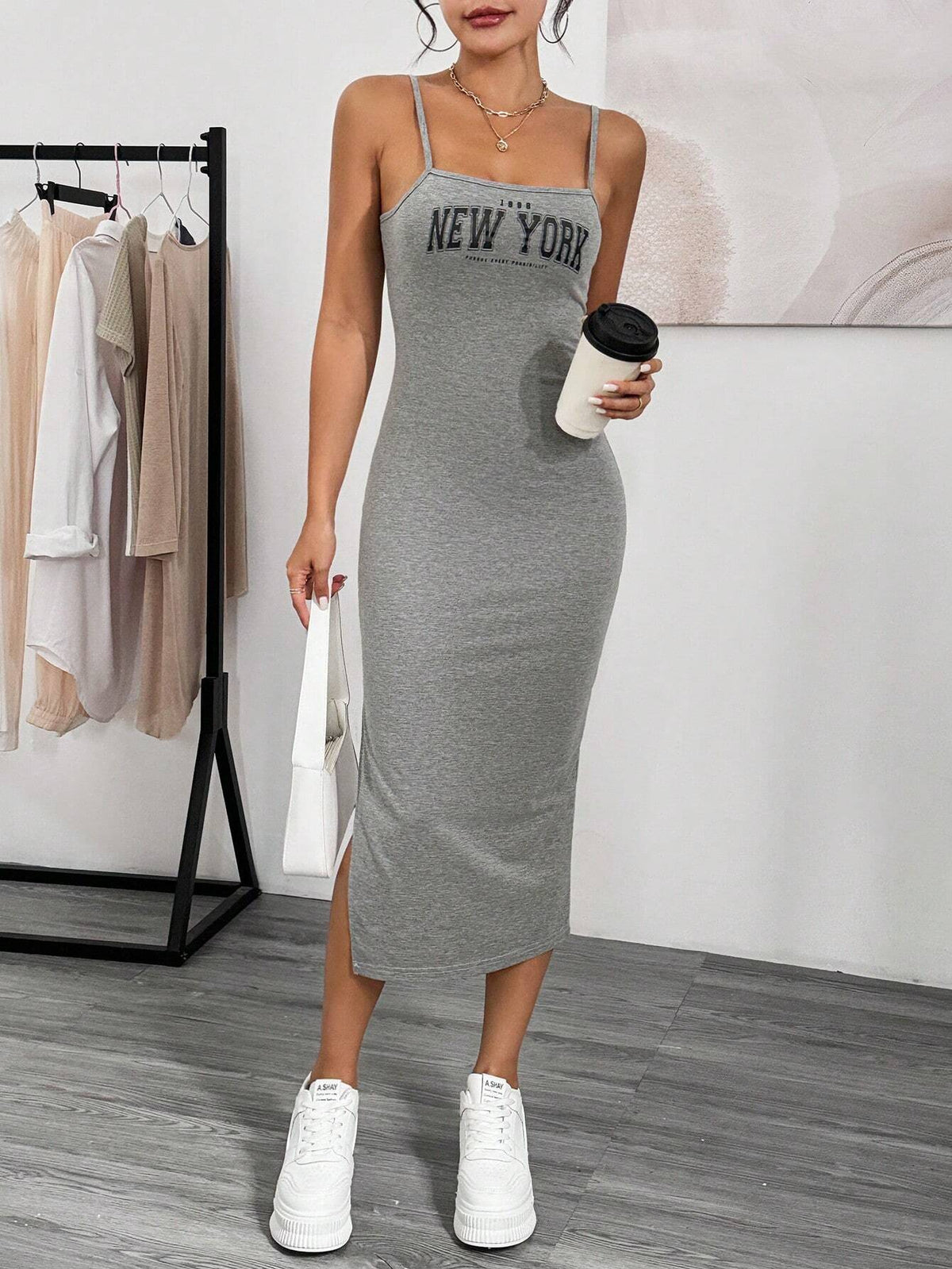 Women's Knitted Midi Bodycon Dress With Light Workout Printed Pattern