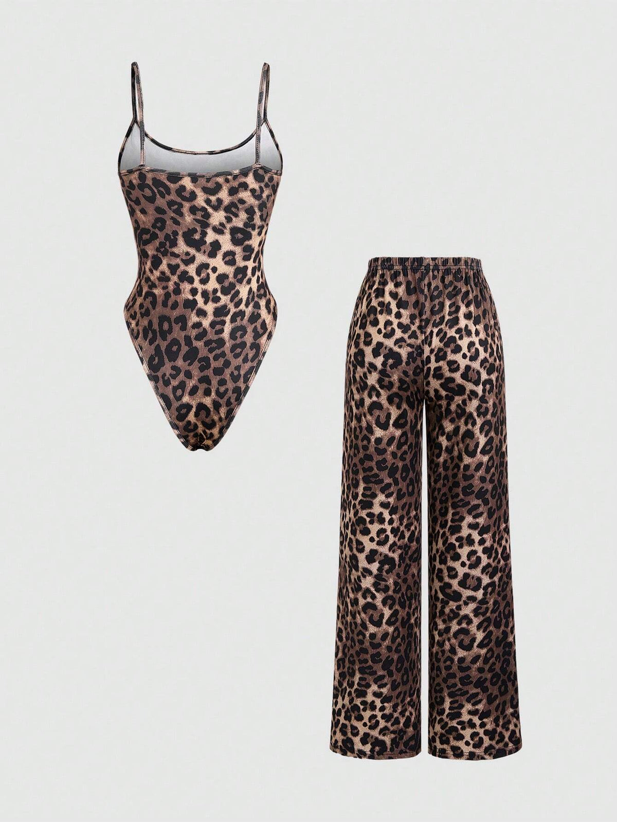 Women's Leopard Print Cami Top And Long Pants Set, Simple Daily Wear