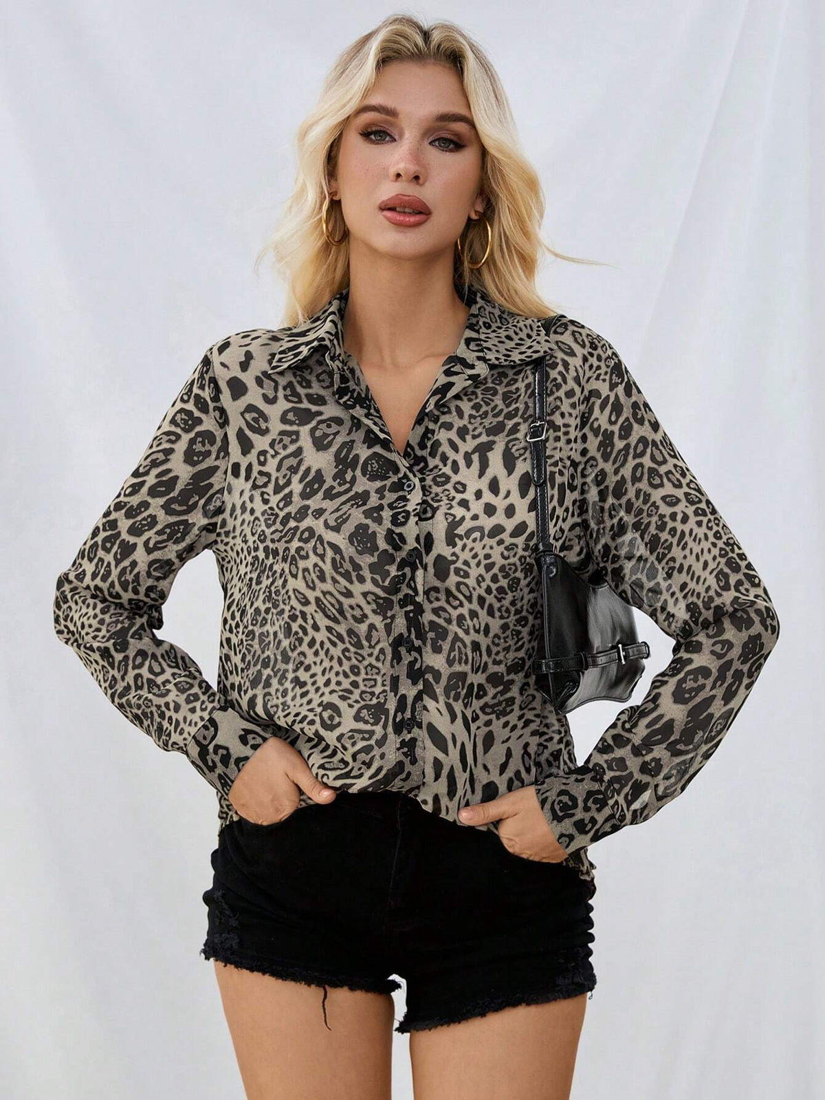 Essnce Women's Leopard Print Sheer Long Sleeve Cardigan, Autumn