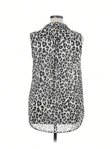 Essnce Women's Leopard Print Sleeveless Casual Shirt With Shirt Collar And Single-Breasted Closure, Summer