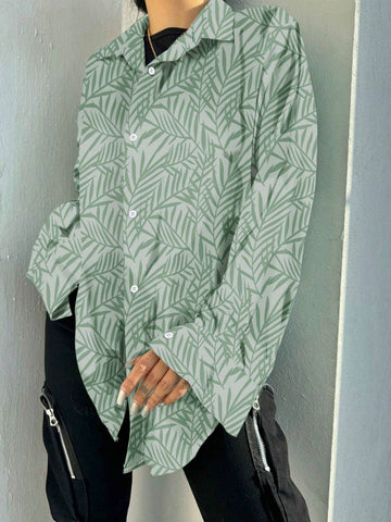 Essnce Women's Loose Fit Plant Printed Shirt