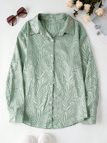 Essnce Women's Loose Fit Plant Printed Shirt