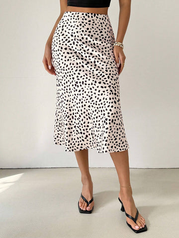 Essnce Women's Mid-Length Satin Printed Fish Tail Skirt