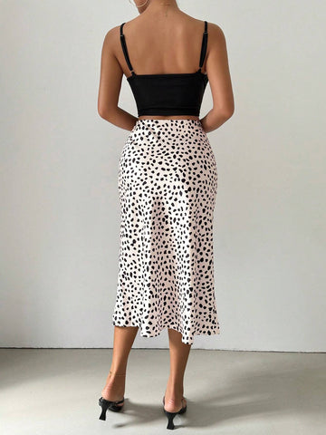 Essnce Women's Mid-Length Satin Printed Fish Tail Skirt